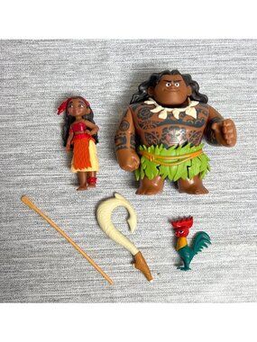 Disney Moana Figure Set Maui Rooster Princess Magical Fish Hook Hasbro